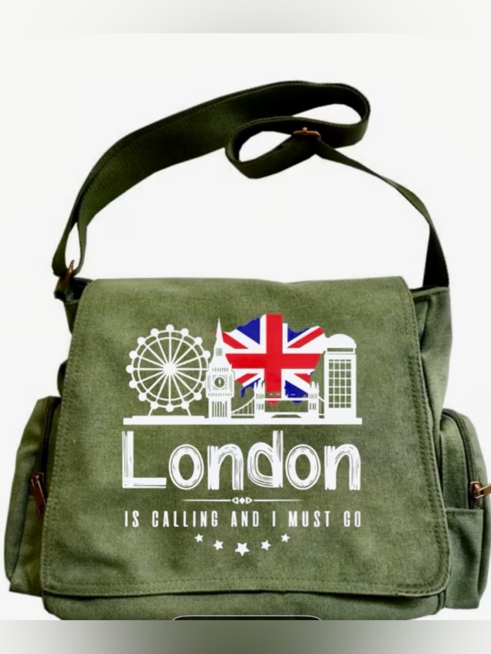 Large Capacity Messenger Bag w/London England Flag & The Eye  Adjustable Straps